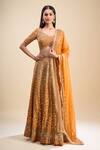 Buy_Samyukta Singhania_Orange Silk, Georgette Sequins, Cut Work, Embroidery Sweetheart Neck Lehenga Set_at_Aza_Fashions