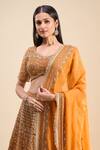 Shop_Samyukta Singhania_Orange Silk, Georgette Sequins, Cut Work, Embroidery Sweetheart Neck Lehenga Set_Online_at_Aza_Fashions