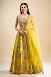 Buy_Samyukta Singhania_Yellow Silk, Net Sequins, Pearls, Embroidery Square Neck Work Lehenga Set _at_Aza_Fashions