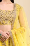 Shop_Samyukta Singhania_Yellow Silk, Net Sequins, Pearls, Embroidery Square Neck Work Lehenga Set _Online_at_Aza_Fashions