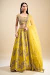 Samyukta Singhania_Yellow Silk, Net Sequins, Pearls, Embroidery Square Neck Work Lehenga Set _at_Aza_Fashions