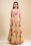 Samyukta Singhania_Multi Color Georgette, Organza Embroidery, Mirrors, Floral Pattern Lehenga Set _Online_at_Aza_Fashions