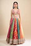 Buy_Samyukta Singhania_Multi Color Brocade, Organza Sequins, Patchwork, Embroidery, Block Lehenga Set _Online_at_Aza_Fashions