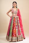 Buy_Samyukta Singhania_Multi Color Brocade, Organza Sequins, Patchwork, Embroidery, Block Lehenga Set _at_Aza_Fashions