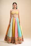 Buy_Samyukta Singhania_Multi Color Brocade, Silk, Organza Foil Printing, Sequins, Block Lehenga Set _Online_at_Aza_Fashions