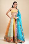 Samyukta Singhania_Multi Color Brocade, Silk, Organza Foil Printing, Sequins, Block Lehenga Set _at_Aza_Fashions