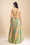 Shop_Samyukta Singhania_Multi Color Net Embroidery V-neck Patch Work Lehenga Set _at_Aza_Fashions
