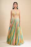 Shop_Samyukta Singhania_Multi Color Net Embroidery V-neck Patch Work Lehenga Set _Online_at_Aza_Fashions