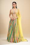 Samyukta Singhania_Multi Color Net Embroidery V-neck Patch Work Lehenga Set _at_Aza_Fashions