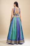 Shop_Samyukta Singhania_Blue Brocade, Organza Foil Printing, Sequins, Color Block Lehenga Set _at_Aza_Fashions