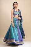 Buy_Samyukta Singhania_Blue Brocade, Organza Foil Printing, Sequins, Color Block Lehenga Set _Online_at_Aza_Fashions