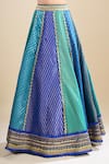 Samyukta Singhania_Blue Brocade, Organza Foil Printing, Sequins, Color Block Lehenga Set _at_Aza_Fashions