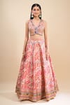 Samyukta Singhania_Pink Brocade, Organza Foil Printing, Sequins, Gota Patti, Zari, Lehenga Set _Online_at_Aza_Fashions