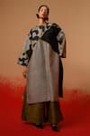 Shop_Stoique_Gray Silk Patchwork Round Neck Crest Abstract Pattern Tunic _Online_at_Aza_Fashions