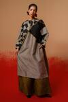 Buy_Stoique_Gray Silk Patchwork Round Neck Crest Abstract Pattern Tunic _at_Aza_Fashions