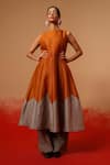 Buy_Stoique_Rust Silk Round Neck Eddy Mysore Dress _at_Aza_Fashions
