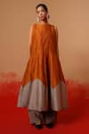 Shop_Stoique_Rust Silk Round Neck Eddy Mysore Dress _at_Aza_Fashions