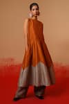 Buy_Stoique_Rust Silk Round Neck Eddy Mysore Dress _Online_at_Aza_Fashions