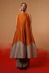 Shop_Stoique_Rust Silk Round Neck Eddy Mysore Dress _Online_at_Aza_Fashions