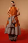 Stoique_Rust Silk Round Neck Eddy Mysore Dress _at_Aza_Fashions