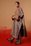 Buy_Stoique_Gray Silk Patchwork Round Neck Current Overlay Chequered Jacket _Online_at_Aza_Fashions