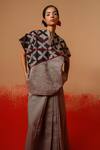 Buy_Stoique_Gray Silk Mandarin Collar Mist Mysore Top _at_Aza_Fashions