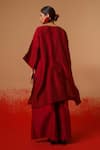 Shop_Stoique_Red Silk Embroidery Split V-neck Beam Mysore Tunic _at_Aza_Fashions