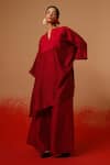 Stoique_Red Silk Root Mysore Pant _at_Aza_Fashions