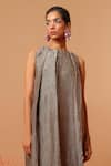 Stoique_Gray Silk Round Neck Stone Mysore Dress _Online_at_Aza_Fashions