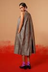 Shop_Stoique_Gray Silk Round Neck Stone Mysore Dress _at_Aza_Fashions