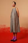 Buy_Stoique_Gray Silk Round Neck Stone Mysore Dress _Online_at_Aza_Fashions