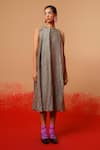 Shop_Stoique_Gray Silk Round Neck Stone Mysore Dress _Online_at_Aza_Fashions