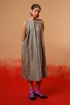 Buy_Stoique_Gray Silk Round Neck Stone Mysore Dress _at_Aza_Fashions