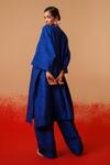 Shop_Stoique_Blue Silk V-neck Petal Mysore Tunic _at_Aza_Fashions