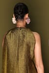 Shop_Stoique_Olive Green Silk Round Neck Stone Mysore Dress _Online_at_Aza_Fashions