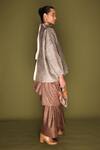 Stoique_Gray Silk V-neck Ripple Top _Online_at_Aza_Fashions