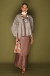 Buy_Stoique_Gray Silk V-neck Ripple Top _Online_at_Aza_Fashions