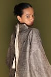 Shop_Stoique_Gray Silk V-neck Ripple Top _at_Aza_Fashions