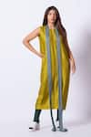 Buy_Stoique_Lime Silk Round Neck Leaf Mysore Dress _at_Aza_Fashions