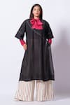 Buy_Stoique_Black Silk Bows Round Neck Brim Upada Top _at_Aza_Fashions