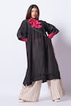 Shop_Stoique_Black Silk Bows Round Neck Brim Upada Top _Online_at_Aza_Fashions