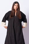 Stoique_Black Cotton Embroidery Split V-neck Dune Pintuck Pattern Tunic _at_Aza_Fashions