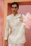 Shop_Vaani Beswal_Ivory Cotton Embroidery Riaz Berry Branches Kurta _at_Aza_Fashions
