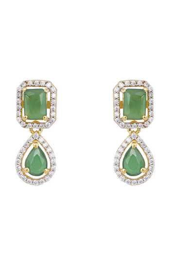 Shop_Sica Jewellery_Green Gemstones, 925 Silver Manorama Drop Earrings _at_Aza_Fashions