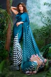 Aza X Shilpa Shetty Kundra_Green Modal, Satin, Silk, N Printed Saree With Sheer Back Blouse _Online_at_Aza_Fashions