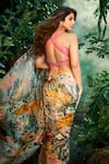 Aza X Shilpa Shetty Kundra_Multi Color Lurex, Tropical Print Pre-draped Saree With Contrasting Blouse _Online_at_Aza_Fashions
