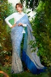 Aza X Shilpa Shetty Kundra_Blue Georgette, Silk Satin Collared Animal Swirl Print Saree With Shirt _Online_at_Aza_Fashions