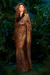 Aza X Shilpa Shetty Kundra_Beige Lurex, Georgette, Silk Sequins Leopard Print Saree With Tie-up Blouse _Online_at_Aza_Fashions