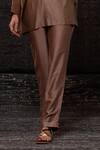 Eeda_Brown Chanderi Silk Patchwork Mandarin Collar Top With Pant _Online_at_Aza_Fashions