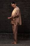 Buy_Eeda_Brown Chanderi Silk Patchwork Mandarin Collar Top With Pant 